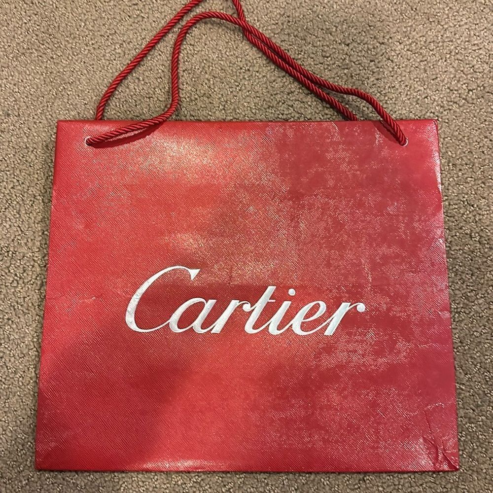 Cartier Red & Silver Paper Shopping Bag with Rope Handles